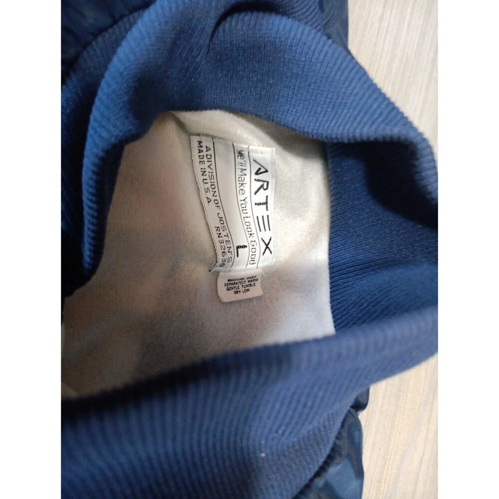 Vintage 80s Artex Roadway Valdosta Ga Satin Bomber Jacket Size Large Blue USA